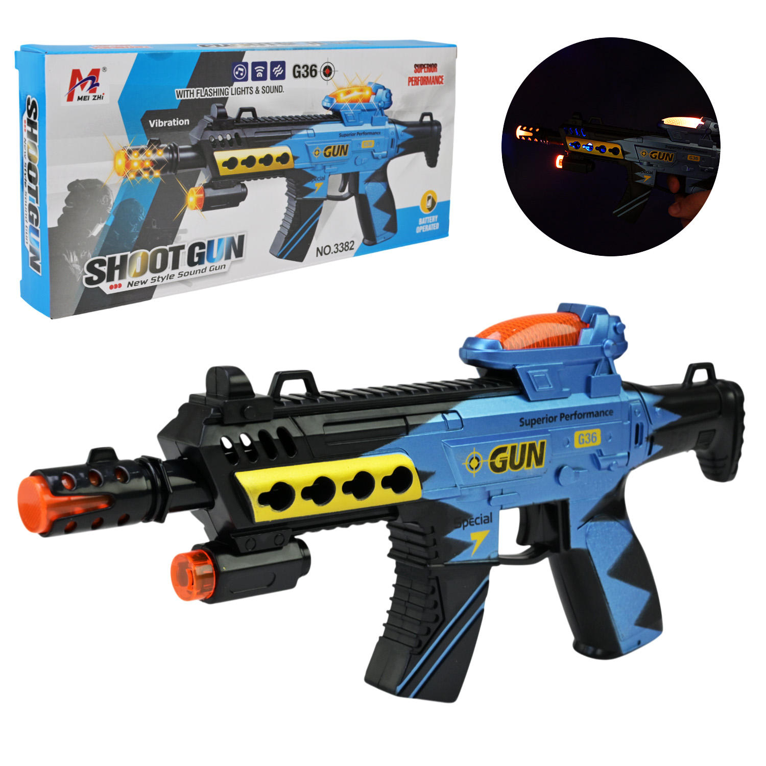 Автомат арт. 3382 (96шт/2)  батар., світло короб. 29,2*3,6*13,5см(КІ)