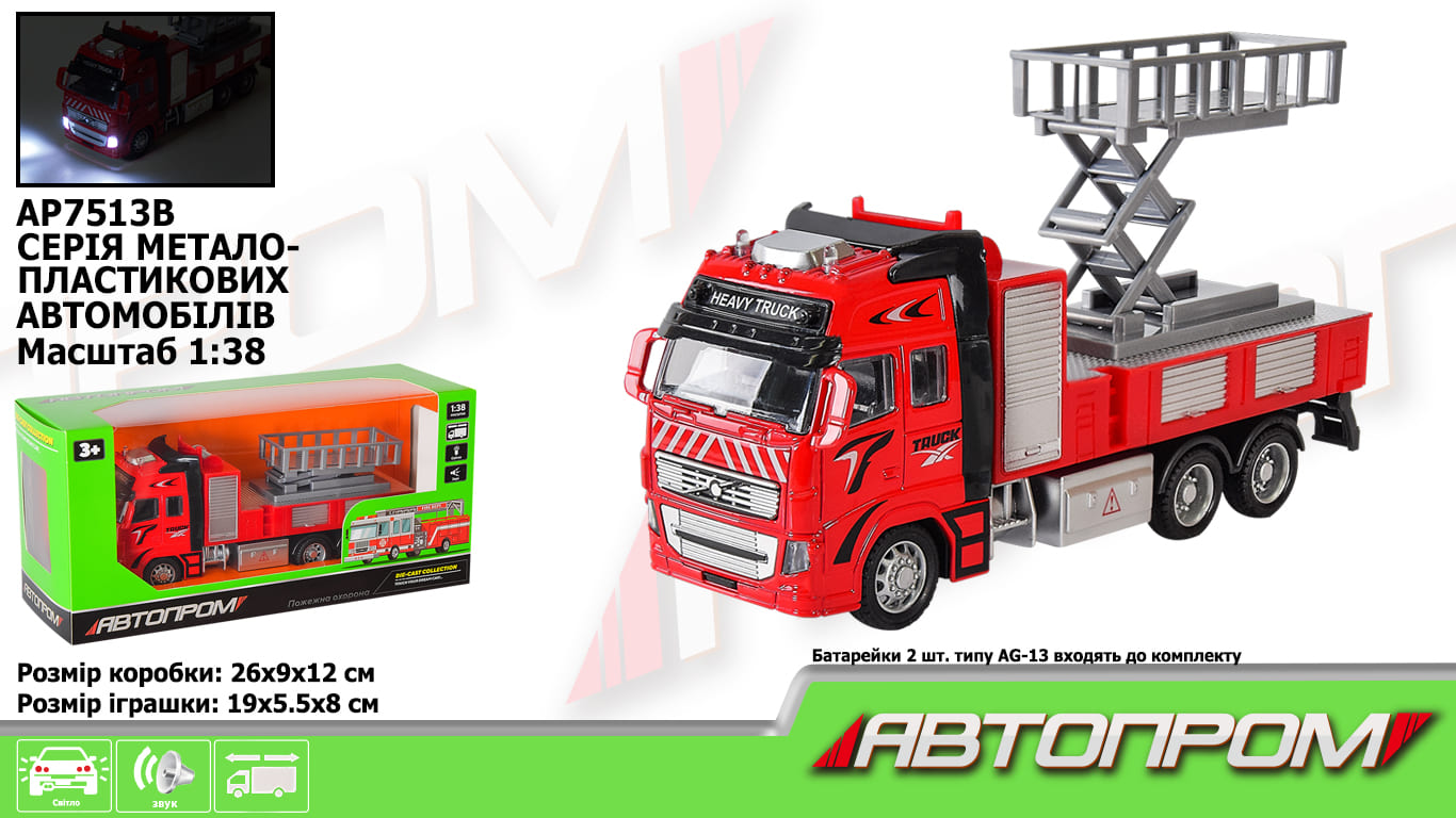 Машина мет. арт. AP7513B (48шт/2) 1:38, пожежна охорона, батар., світ.,звук,короб.(КІ)