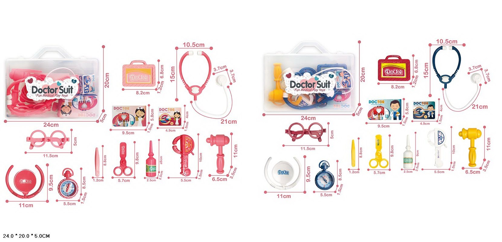 Лікар набір арт.8807-5/8807A-5 (48шт/2)2 види, шприц, стетоскоп, окуляри, аксес., валіза 24*20*5(КІ)