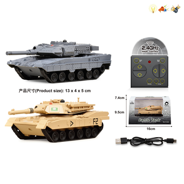 Танк на Р/К 777-584 (48/2шт) акум.світло,звук,2 вида,Abrams M1A2,Leopard 2A5 (13*8*9см) в коробці