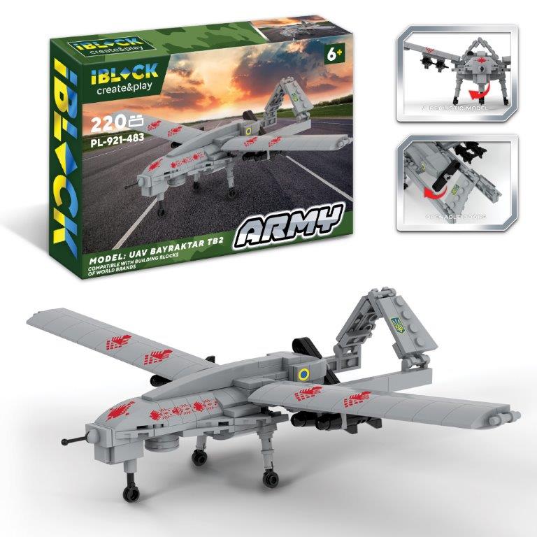 Конструктор IBLOCK арт.PL-921-483 (12шт)Армія, BayraktarTB2, 220 дет.,короб. 37,5*6*25,5см(КІ)