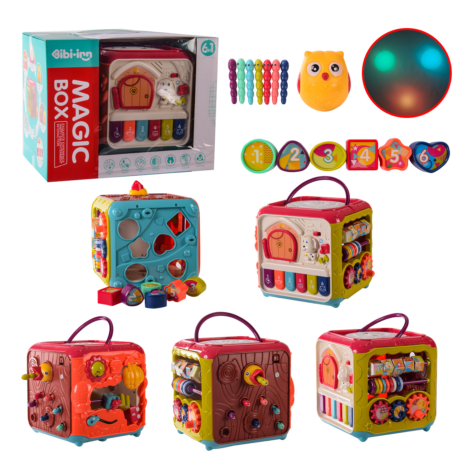 Бізікуб арт.648A-58 (12шт/2)батар,6 в1 ,звук,орган,сортер,магнитні черв'ячки, короб. 32.5*22*25(КІ)