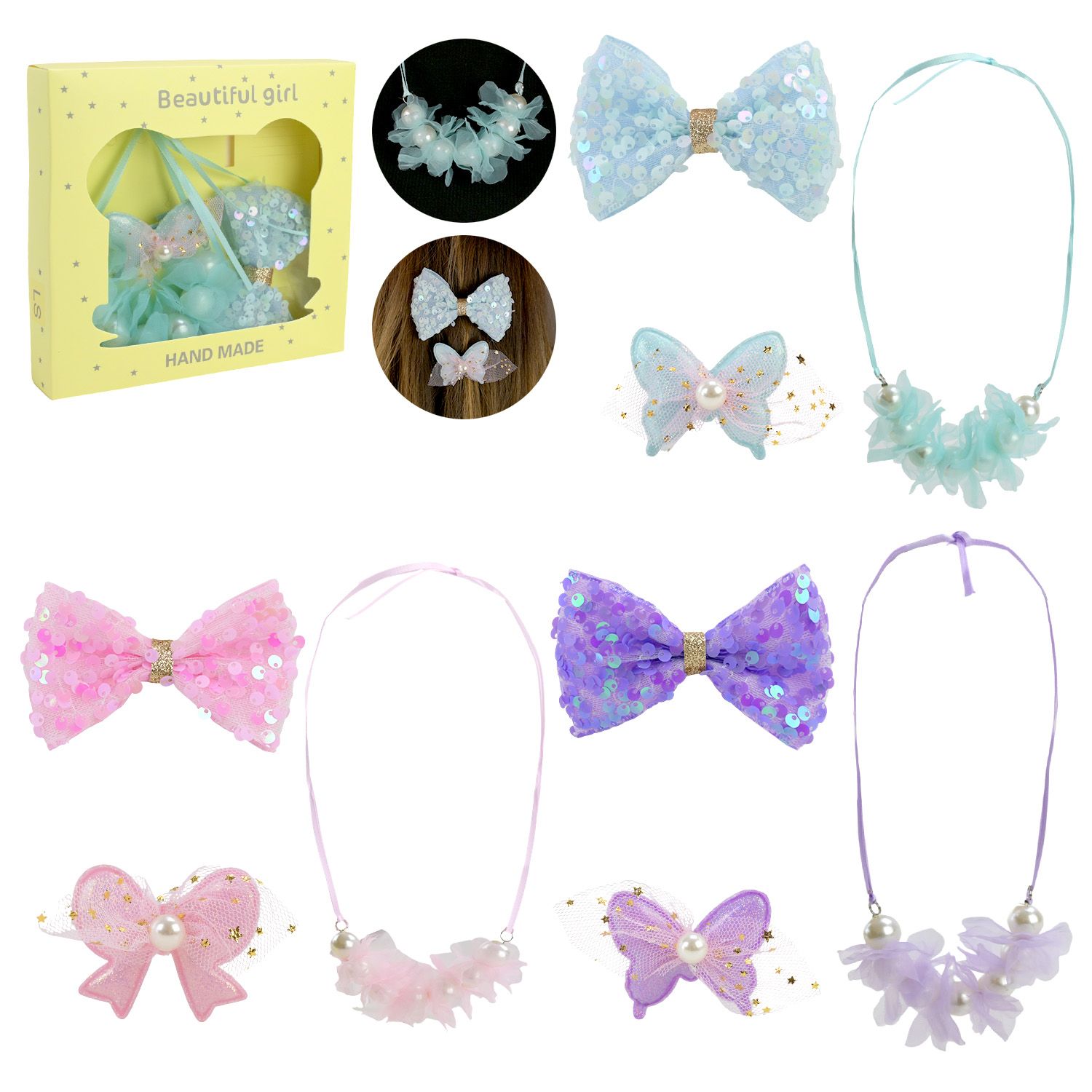 Аксесуари для дівчат арт. CN301 (300шт) намисто, заколки 3 види короб. 15*15*2(КІ)