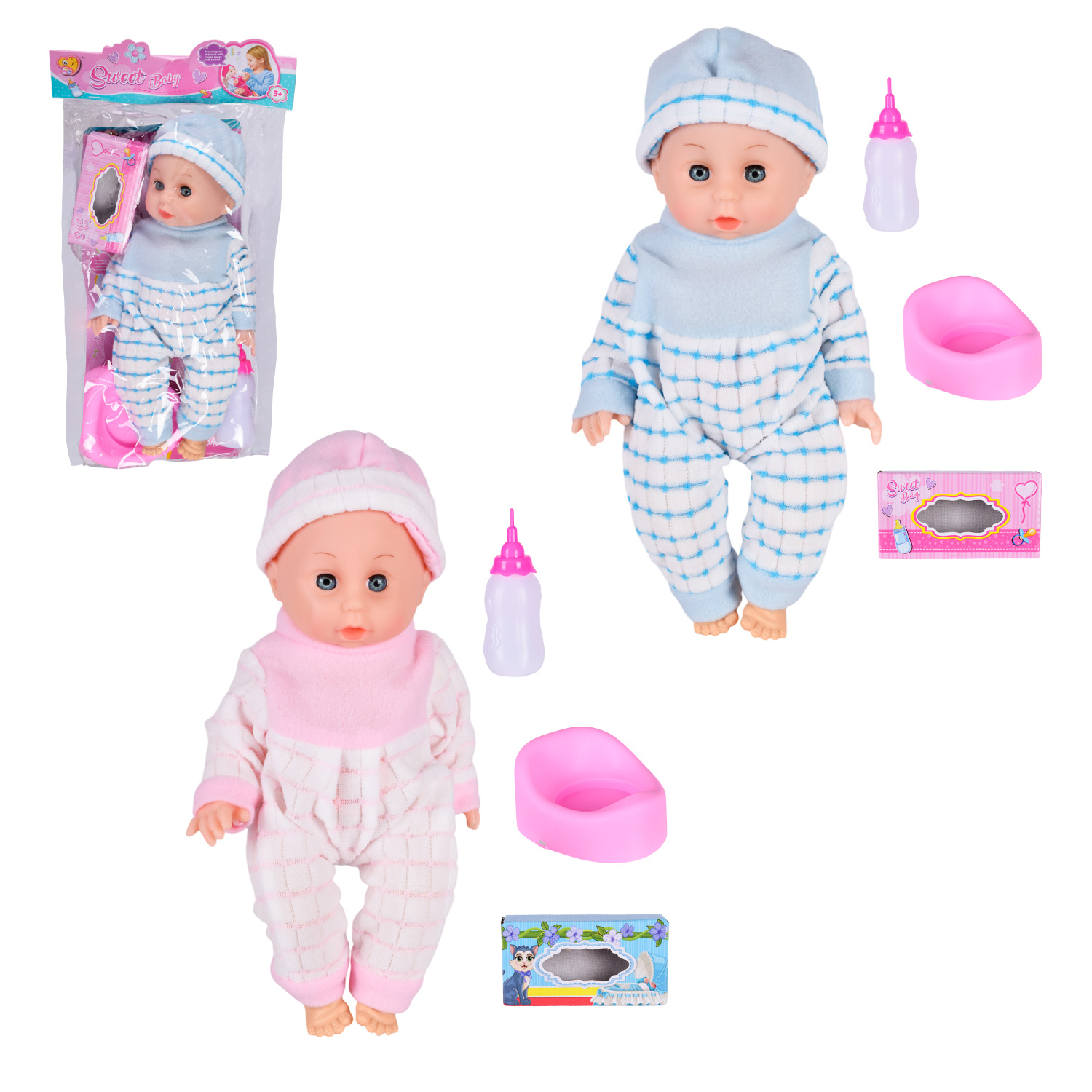 Пупс функц арт. 999-5 (72шт/2)батар. мікс 2 види, муз. пьє, пісяє, плаче сльозами. аксес пакет(КІ)