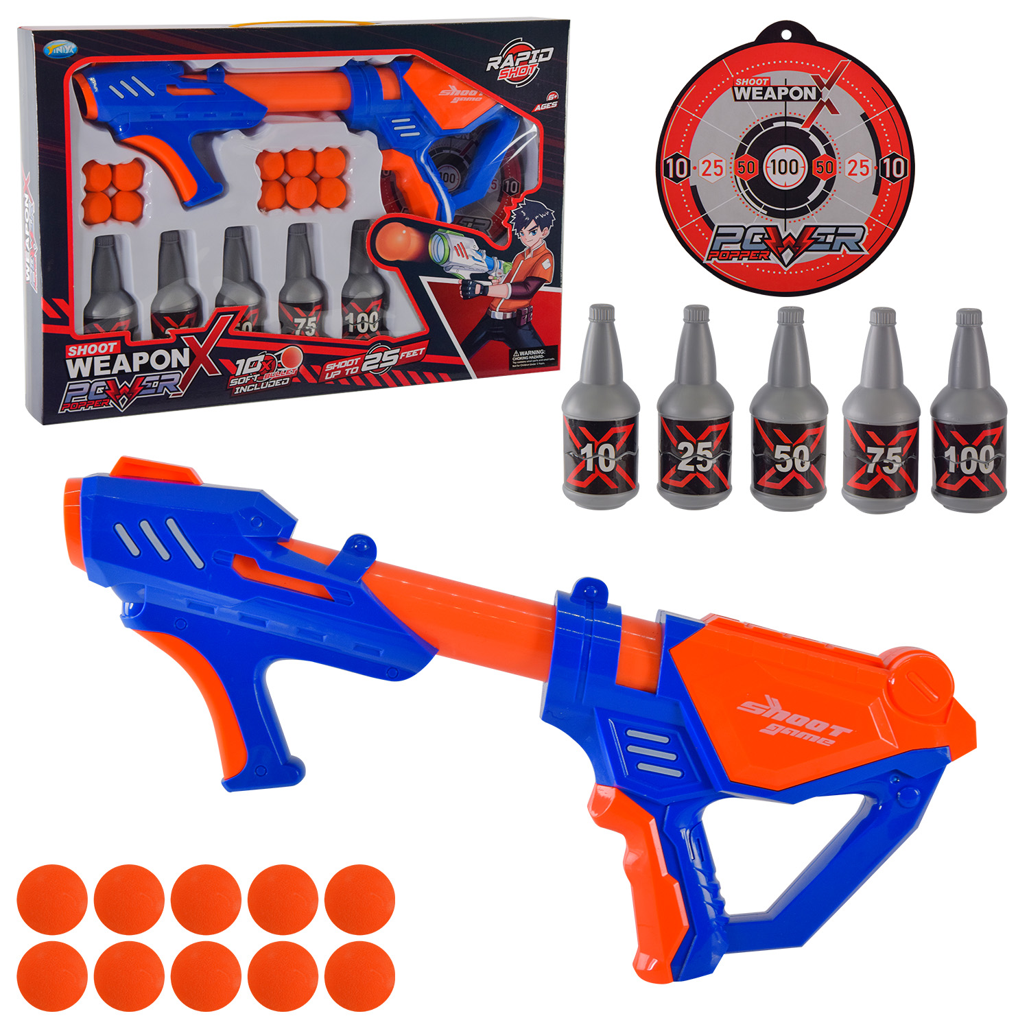 Зброя помпова арт.669A-5(36шт/2) поролонові кульки,мішені,короб.49*6,5*32,6см(КІ)