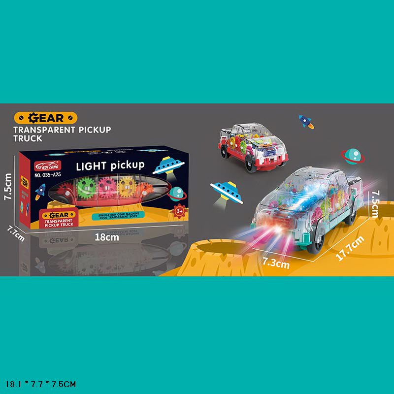 Машинка арт. 035-A25 (120шт/2)2 кольори мікс,прозорий корпус, кольорові внутрішні деталі,світло,(КІ)