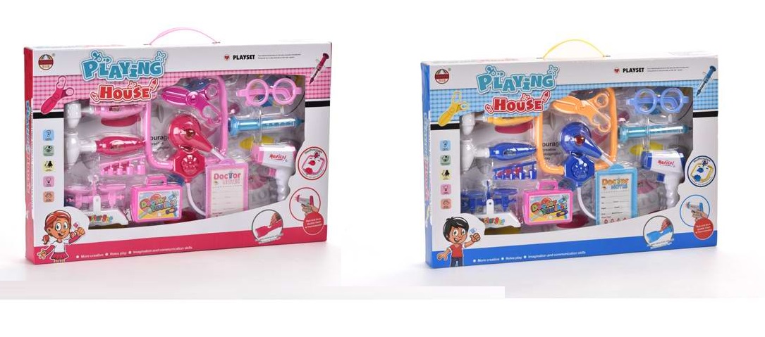 Лікар набір арт. 969-92A/B (2052410/11) (24шт/2) 2 види, світло, стетоскоп, градусник, шприц, (КІ)