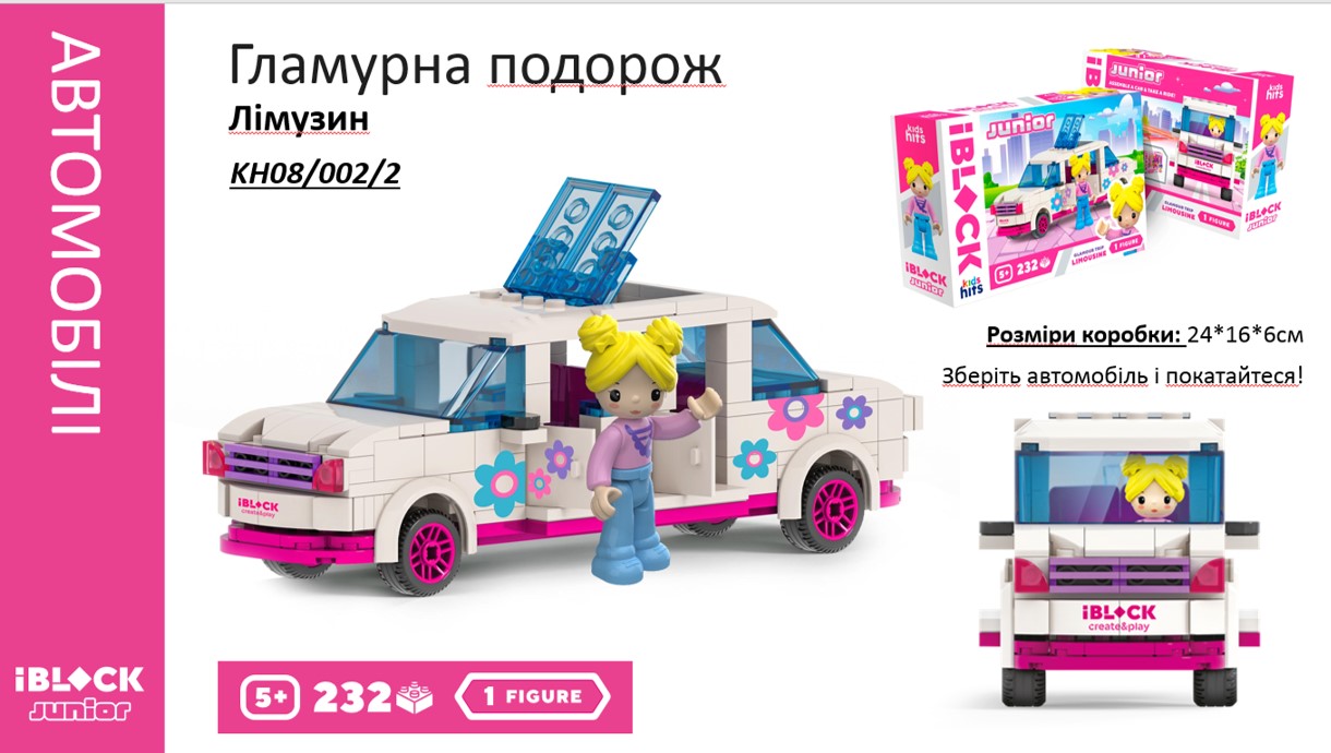 Конструктор IBLOCK JUNIOR KH08/002/2 (36шт/2) Дівчатка, Гламурна поїздка Лімузин, 232 (КІ)