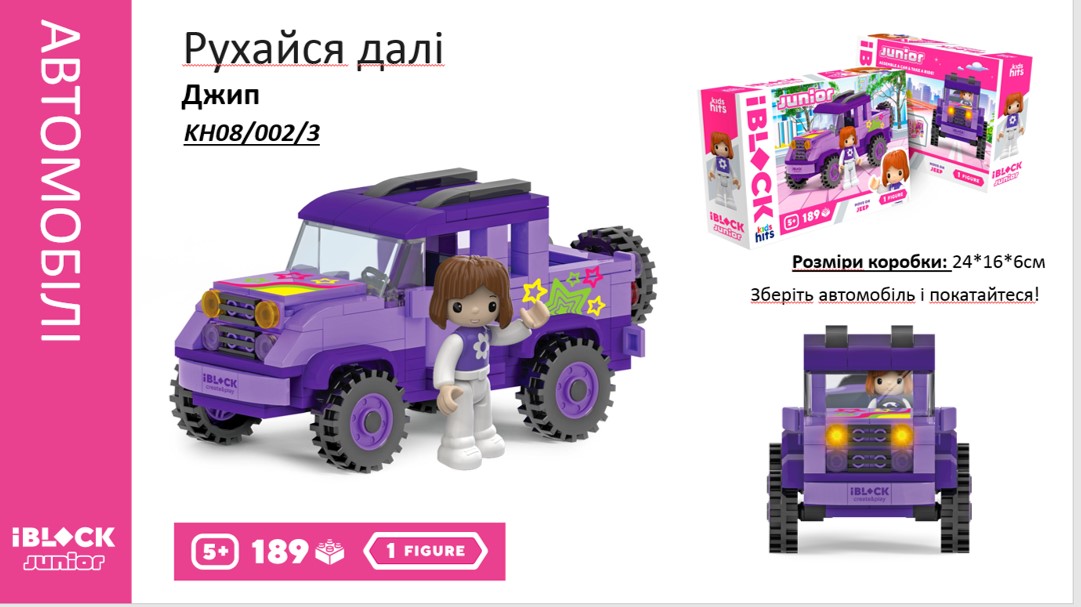 Конструктор IBLOCK JUNIOR KH08/002/3 (36шт/2) Дівчатка, Рухайся на джипі,189 дет,компл.(КІ)