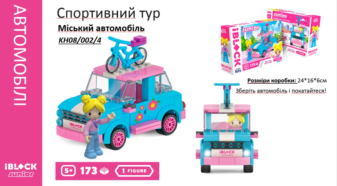 Конструктор IBLOCK JUNIOR KH08/002/4 (36шт/2) Дівчатка, Спорт Тур Міський автомобіль,173(КІ)