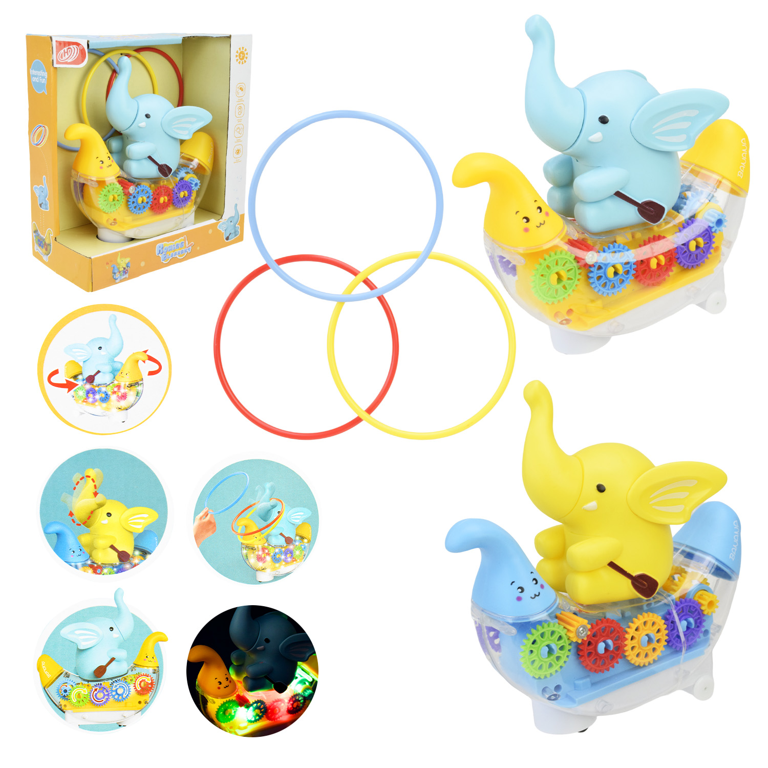 Слон муз. арт.HD9055 (48шт/2) 2 кольори мікс, звук, світло,рух,прозорий корпус,(КІ)