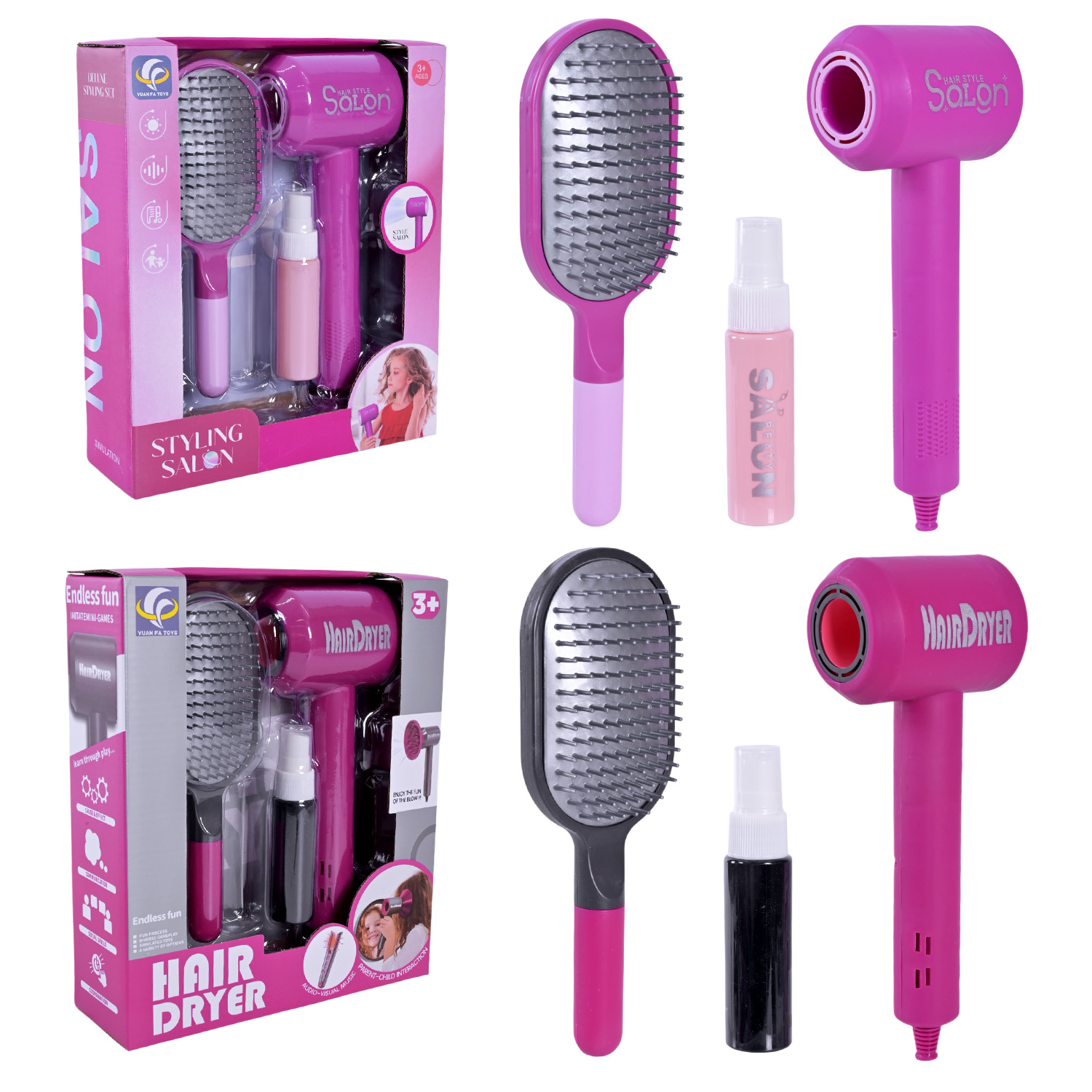 Перукаря набір арт.YF821B-1/YF822C-1(84шт/2) батар. мікс 2 види, фен дує, розчіска, аксес короб.(КІ)