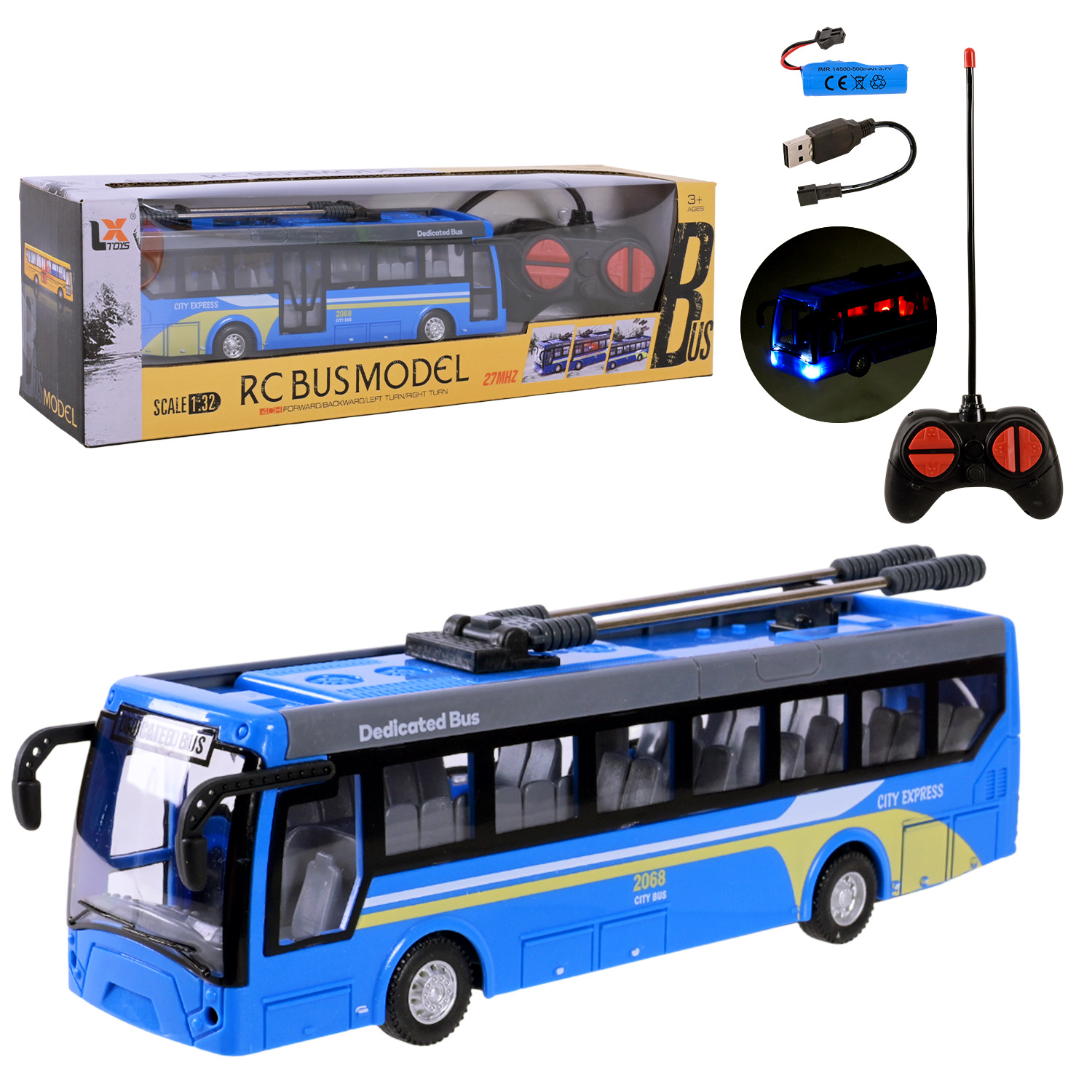 Тролейбус р/к арт. 135-2 (72шт/2) акум.,у короб.35*10*7,5см(КІ)