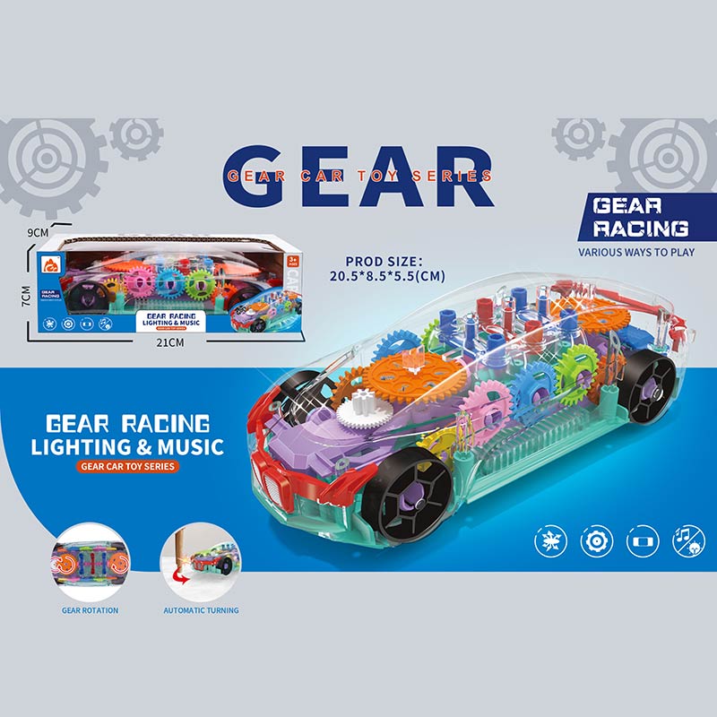 Машинка муз.арт.3327(120шт/2)прозорий корпус,кольорові внутрішні деталі, звук,світ., короб.21*9*(КІ)