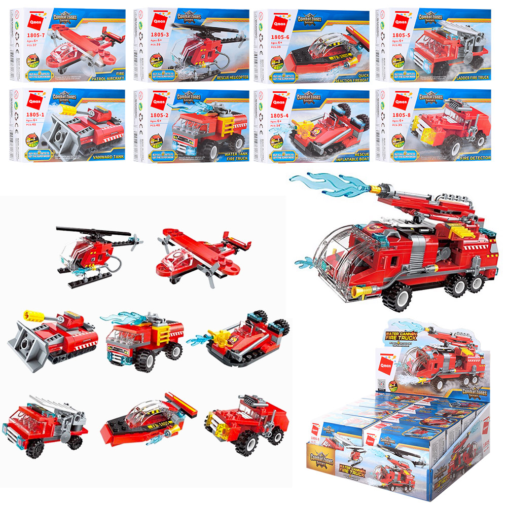 Конструктор Qman 1805 (128шт) транспорт, від 34дет, в кор-ке, 8шт (8видів) в дисплеї, 26,5-9,5-20см