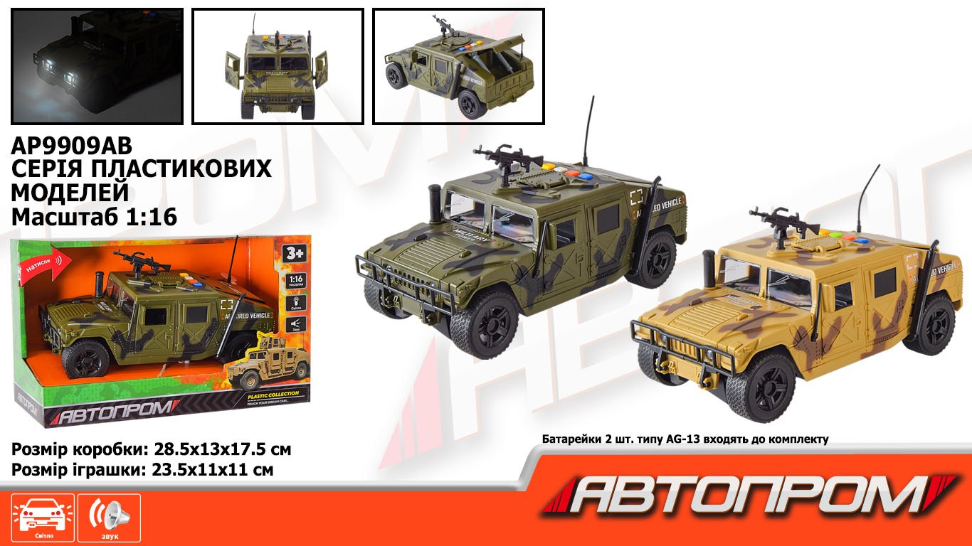 Машина  арт. AP9909AB (24шт) батар.,Військова техніка, світ.,звук,короб. 28,5*17,5*13см(КІ)