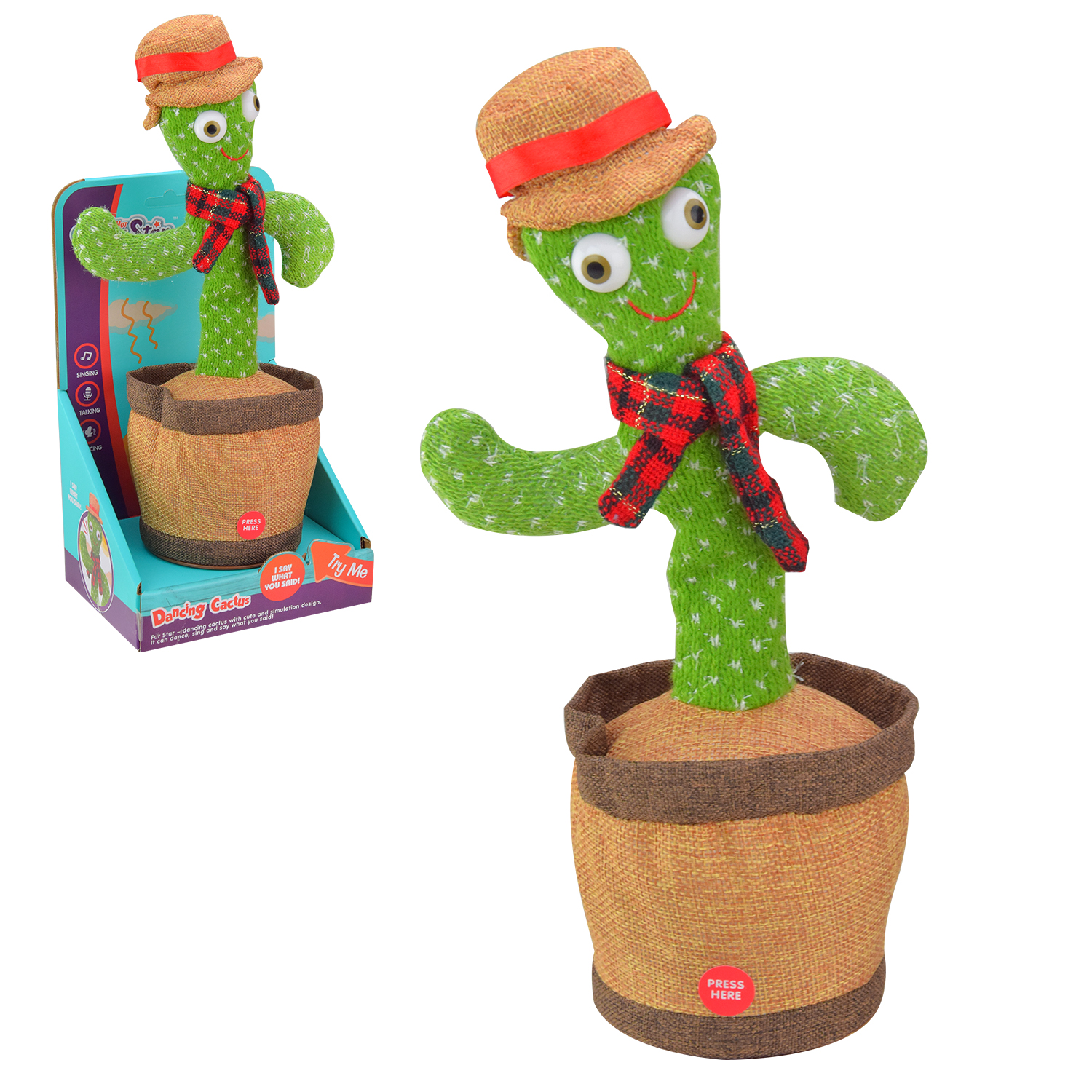 Танцюючий кактус арт. T839 (48шт) муз., світло, повтор голосу, короб. 14,5*11,5*34,5 см(КІ)