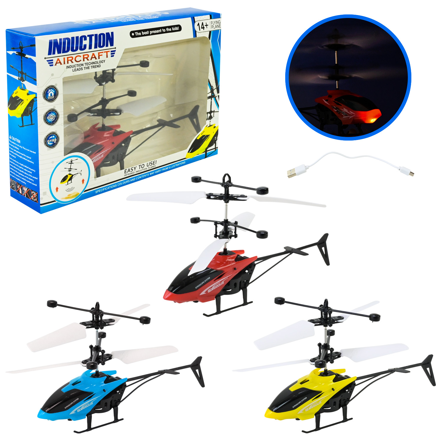 Запускачка арт.HJ9196(120шт/2)Індукційний вертоліт батар,USB-зярядний пристрій, літає, 3кольори,(КІ)