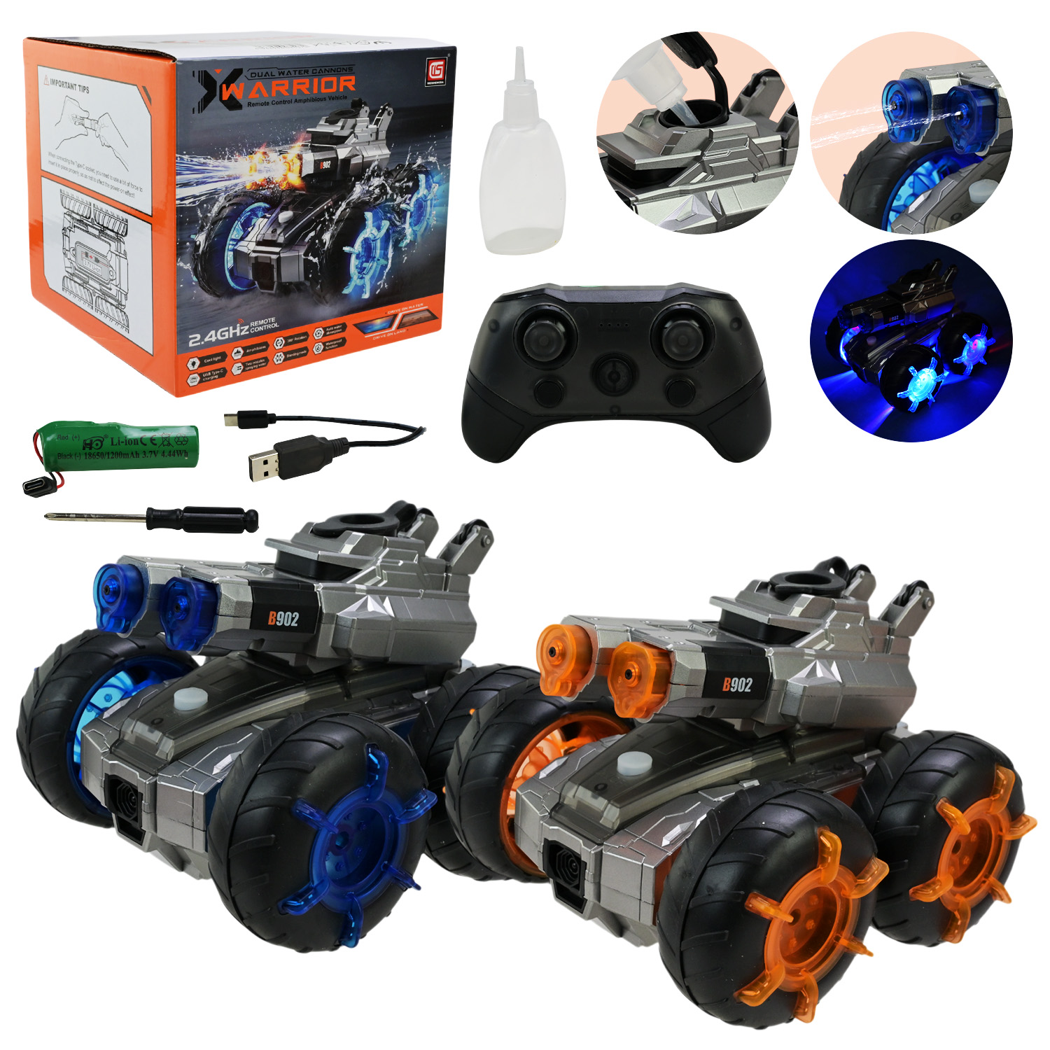 Танк р/к арт.CV-B902(30шт/2)акум.,стріляє гелевими кулями,світящ.колеса,у короб.18,5*15,7*11,8см(КІ)