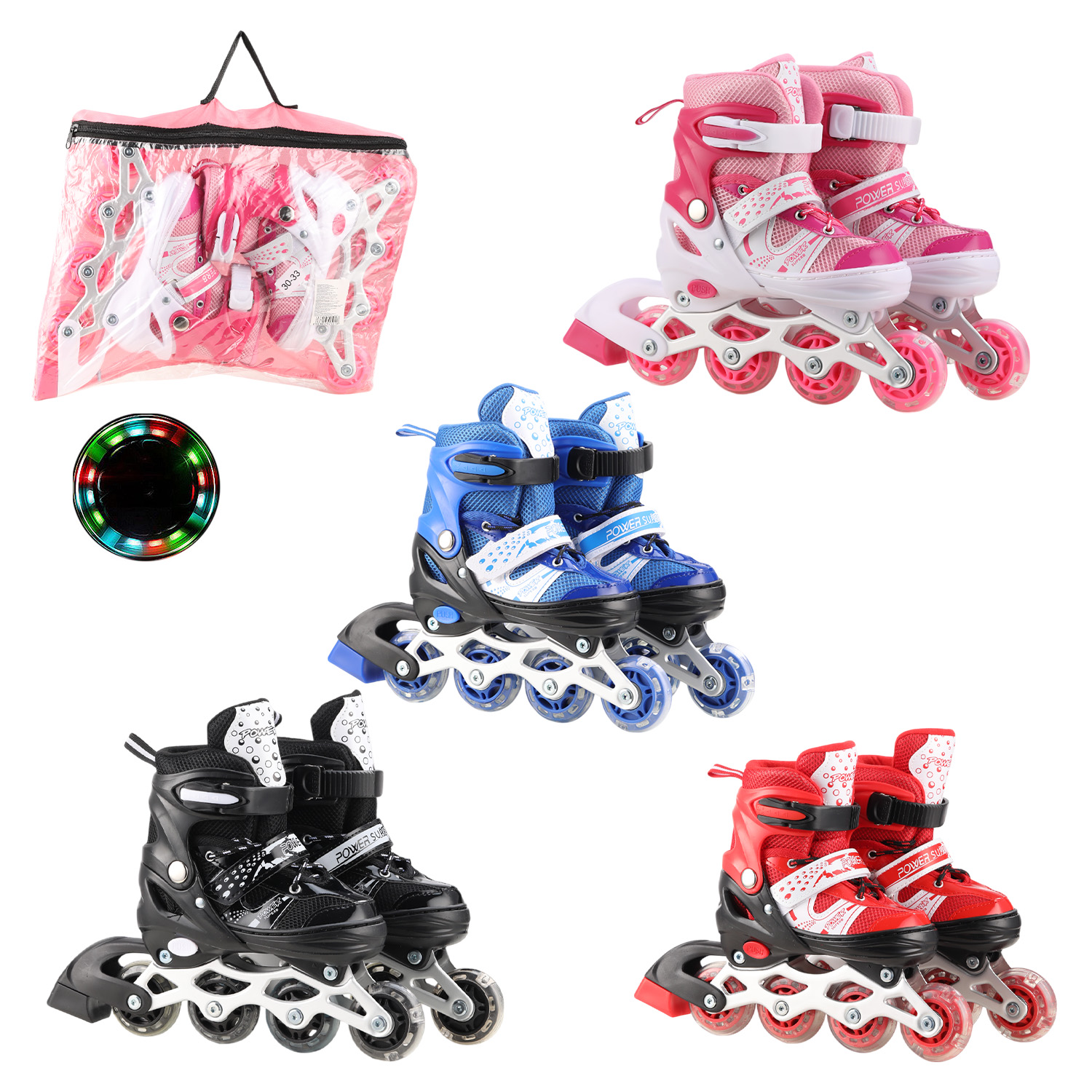 Ролики арт. RL2501 (6шт) колеса PVC розмір S (30-33),4 кольори в сумці(КІ)