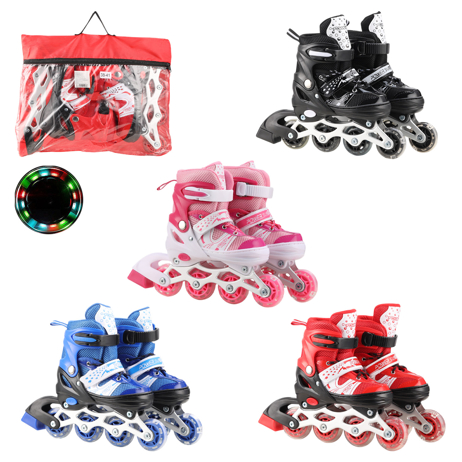 Ролики арт. RL2503 (6шт)   колеса PVC розмір L (38-41),4 кольори в сумці(КІ)