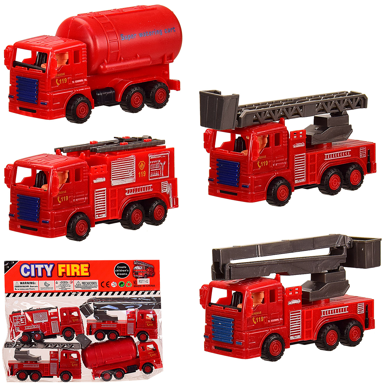 Набор транспорта инерц. RS77-42 (96шт/2) 4 пожарных машинки  в комплекте, в пакете 25*25см(КИ)