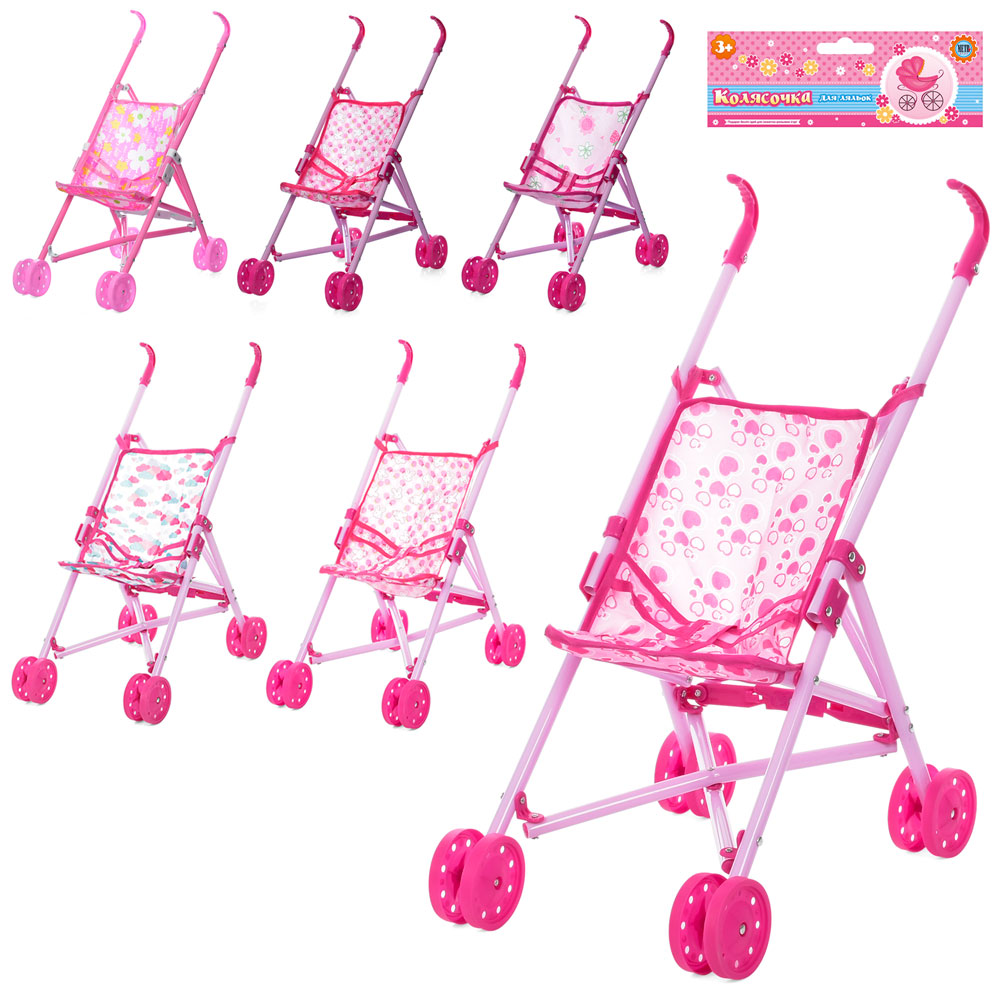 Коляска M 0348 U/R (48шт) для ляльки,тростина(пластик),подвійні колеса,51-43-24см,вис.до руч 47см,3 