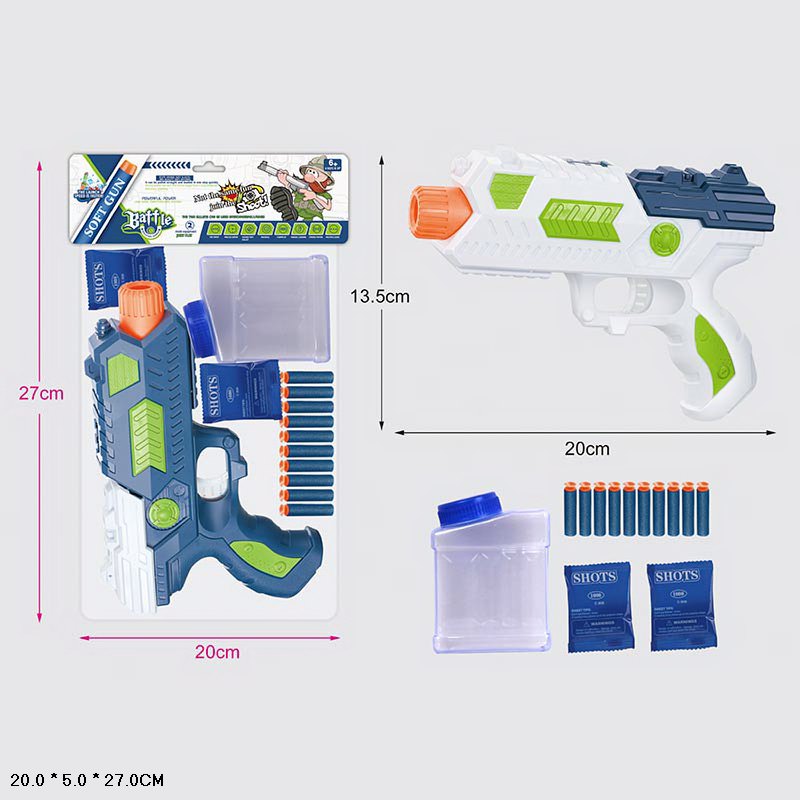 Бластер арт. 502-15 (72шт/2) 2 кольори, 2 гелієві кулі, 10 поролонових снарядів, пакет 20*5*27см(КІ)
