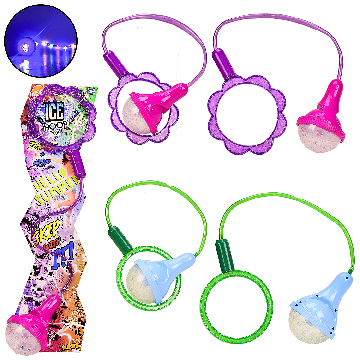 Скакалка SA1002 (120шт/2) на одну ногу, свет 3 режима, 2 цвета,длина 75см,на планшетке 16*62 см(КИ)