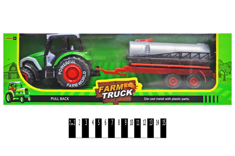 Трактор металевий інерційний з бочкою, в коробці 955-42 р.36,5*9,5*11,5см.(Мас)	