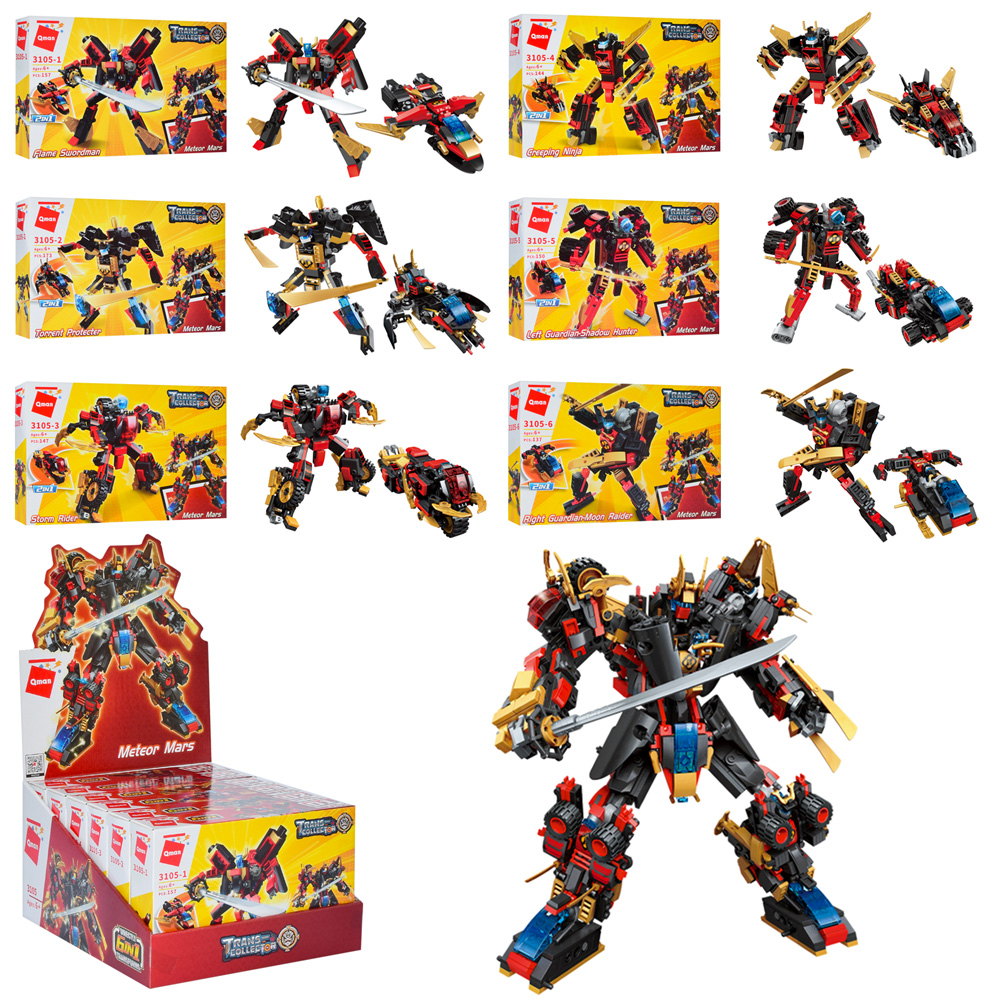 Конструктор Qman 3105 (108шт) трансформер (робот+машинка),від137дет,6шт(6видів)в дисплеї,23-14-28см	