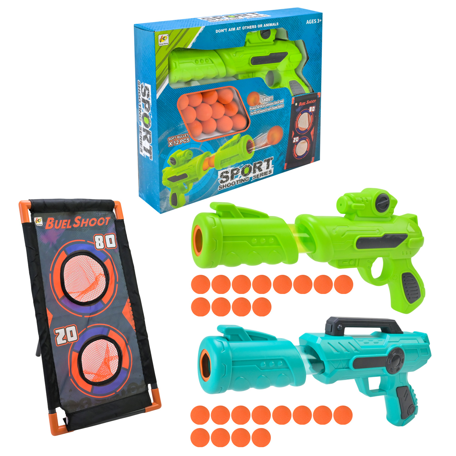 Бластер арт.901D/902D (36шт/2) 2кольора,стріляє поролон.кульками,12 кульок в наборі+мішені, кор(КІ)