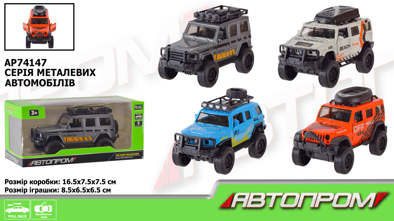 Машина мет.  арт. AP74147 (48шт) 1:32,4 кольора,відкр.двері,короб.16,5*7,5*7,5см(КІ)