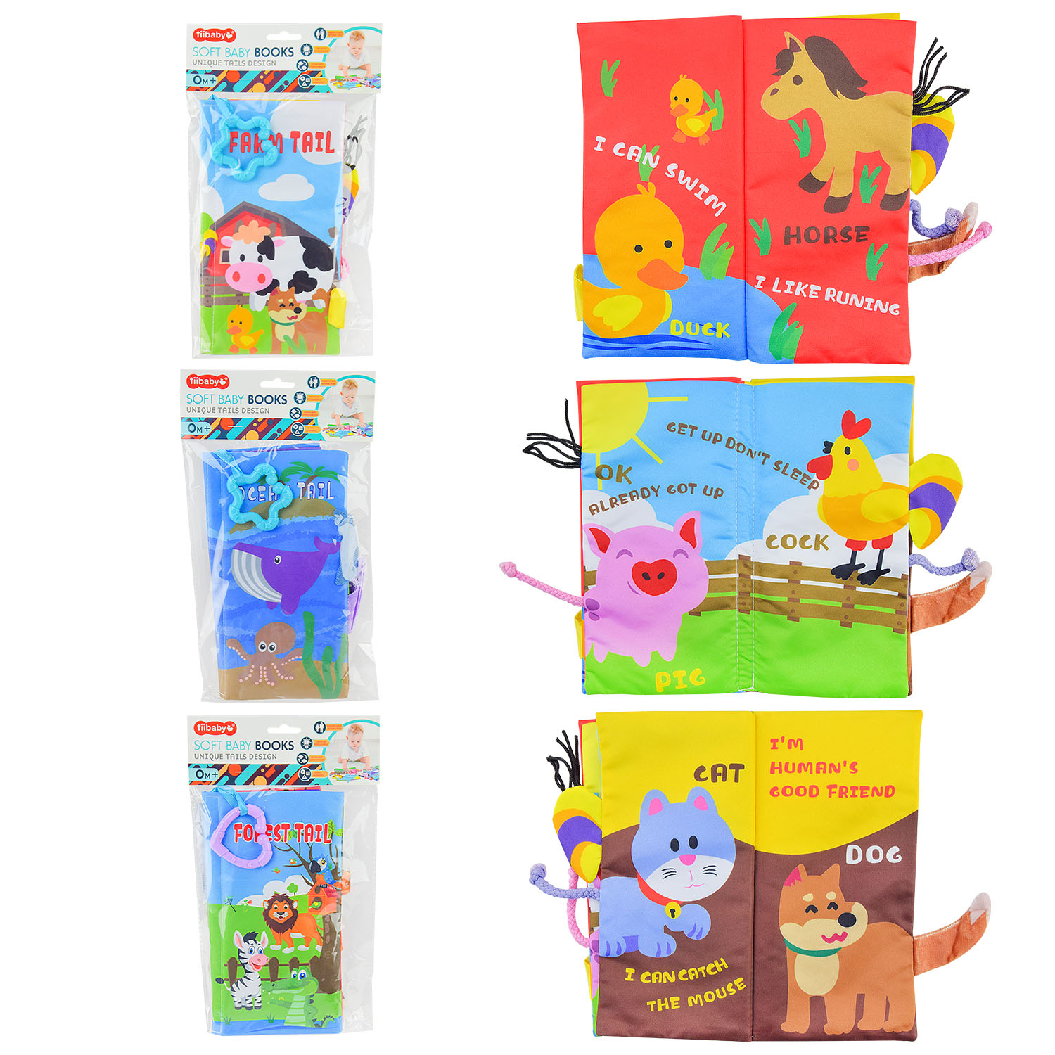 Книжка-шуршалка м'яка арт.66530A-1/2/3(192шт)3 види мікс,морські жителі, дикі та домашні тварини(КІ)