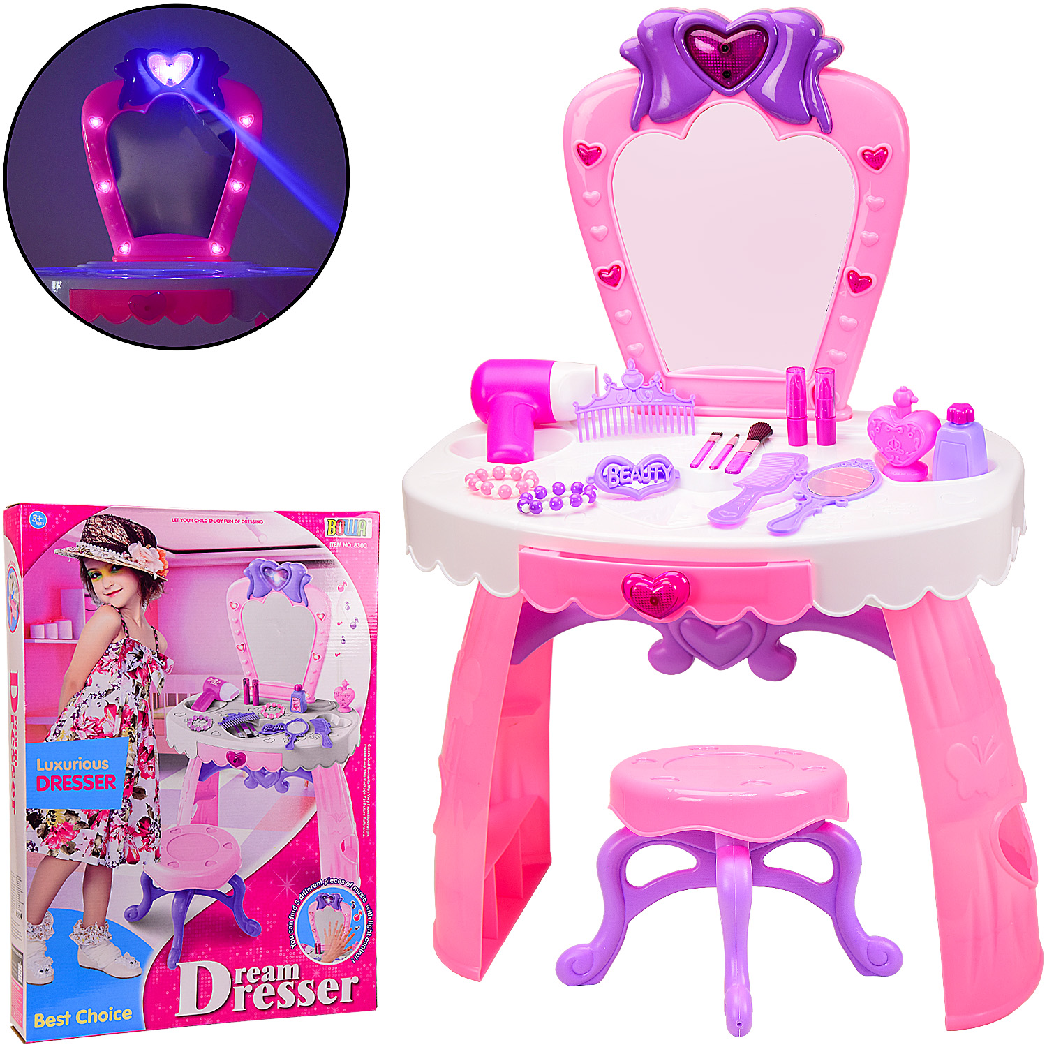 Туалетный столик 8300 (8шт) фен,расческа,зеркальце,аксес,свет,звук,в кор. 64*10*46 см,(КИ)