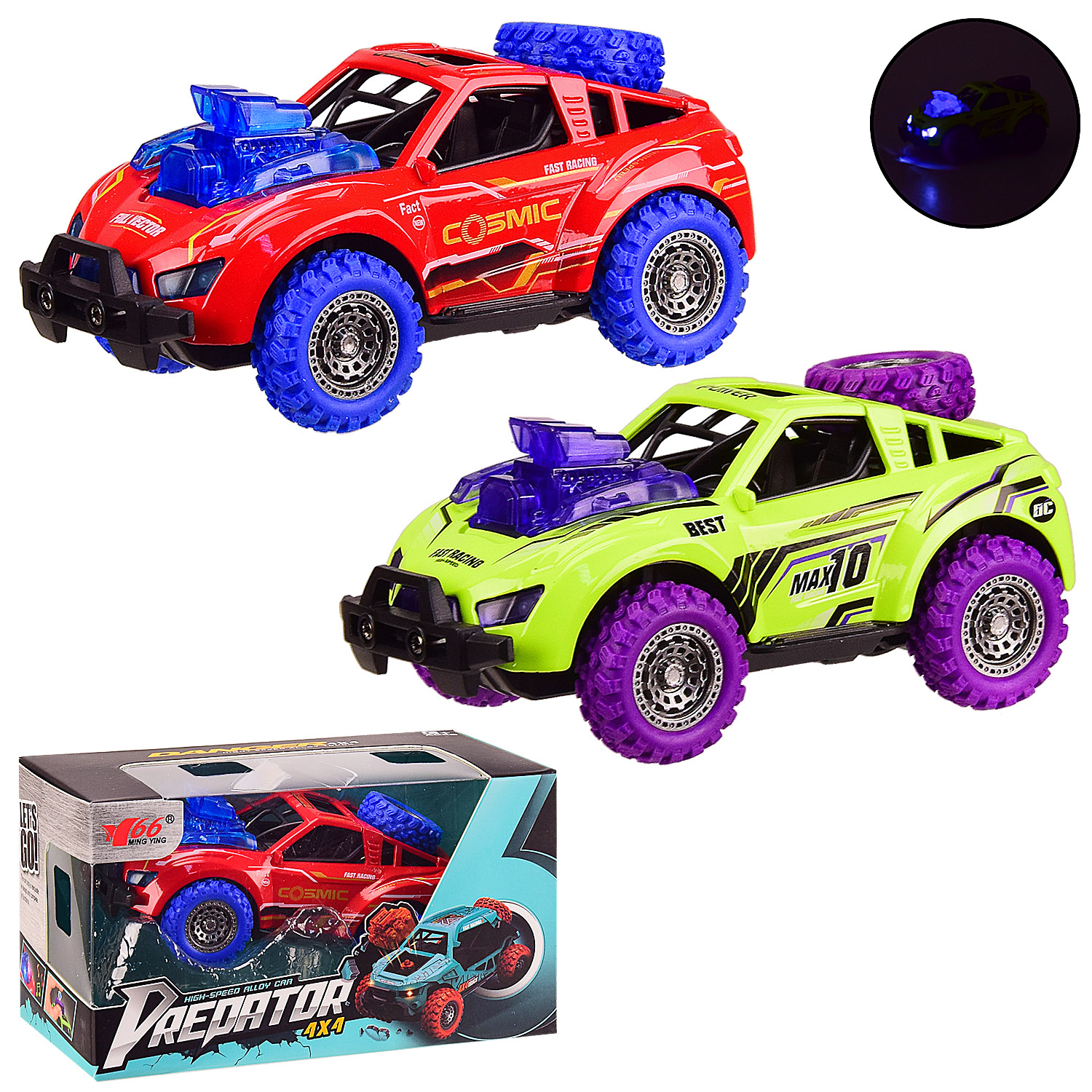 Машина батар. MY66-G1214(60шт) 2 цвета,инерц.,звет,звук,в кор. 17*9.5*9.5 см,р-р игрушки – 13.5*6.8*