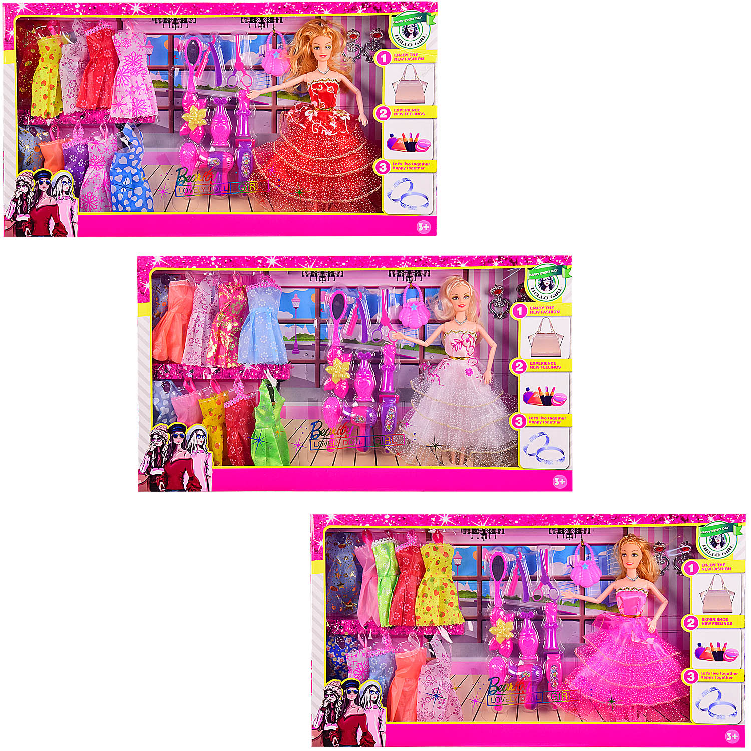 Кукла  1055A (24шт/2) с нарядами и аксессуарами,3 цвета,в кор.60*6*33 см, р-р игрушки – 29(КИ)