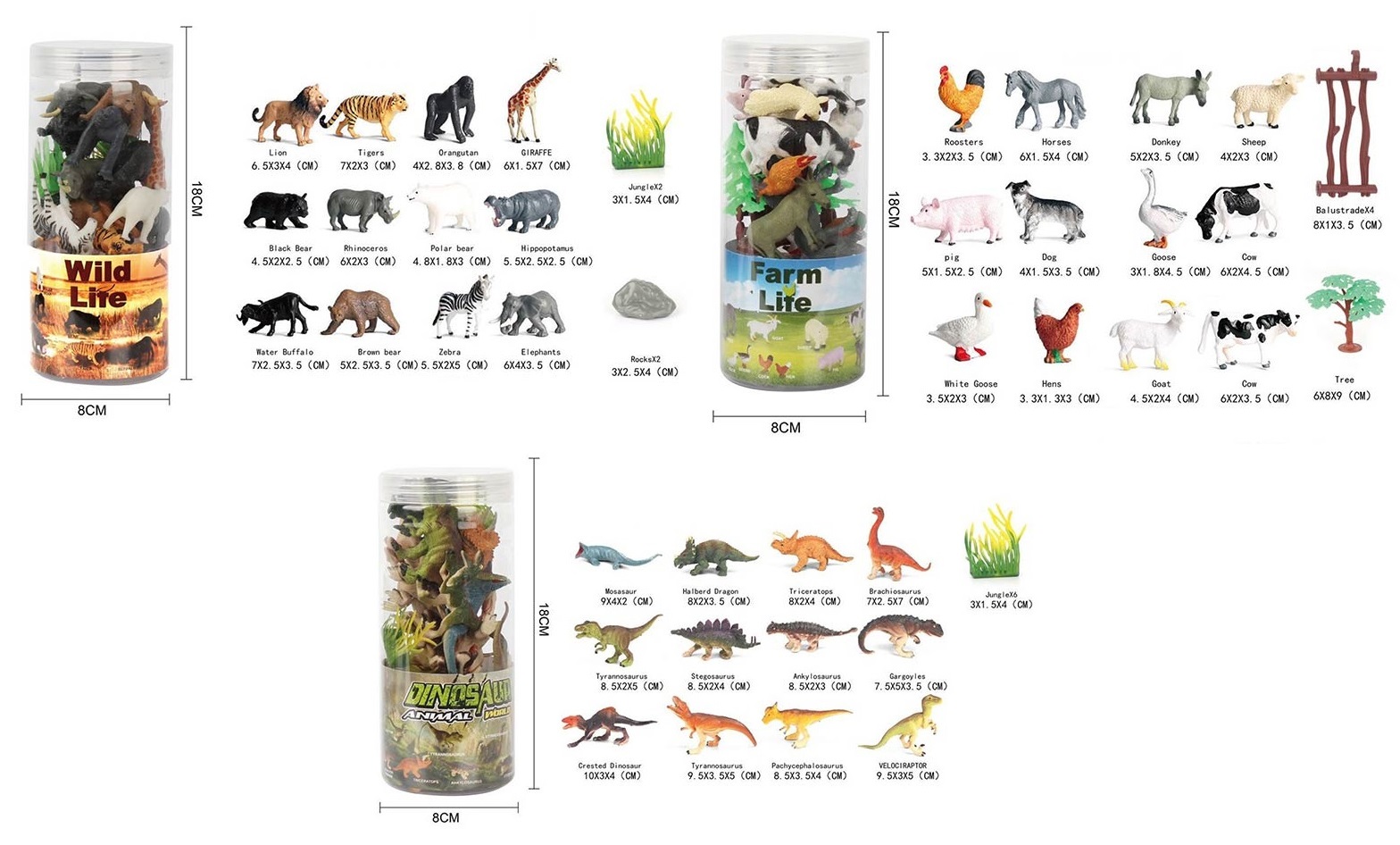 Животные пласт. D-60/61/62 (72шт/2) 12 шт в наборе, 3 вида микс, в колбе 18*8см(КИ)