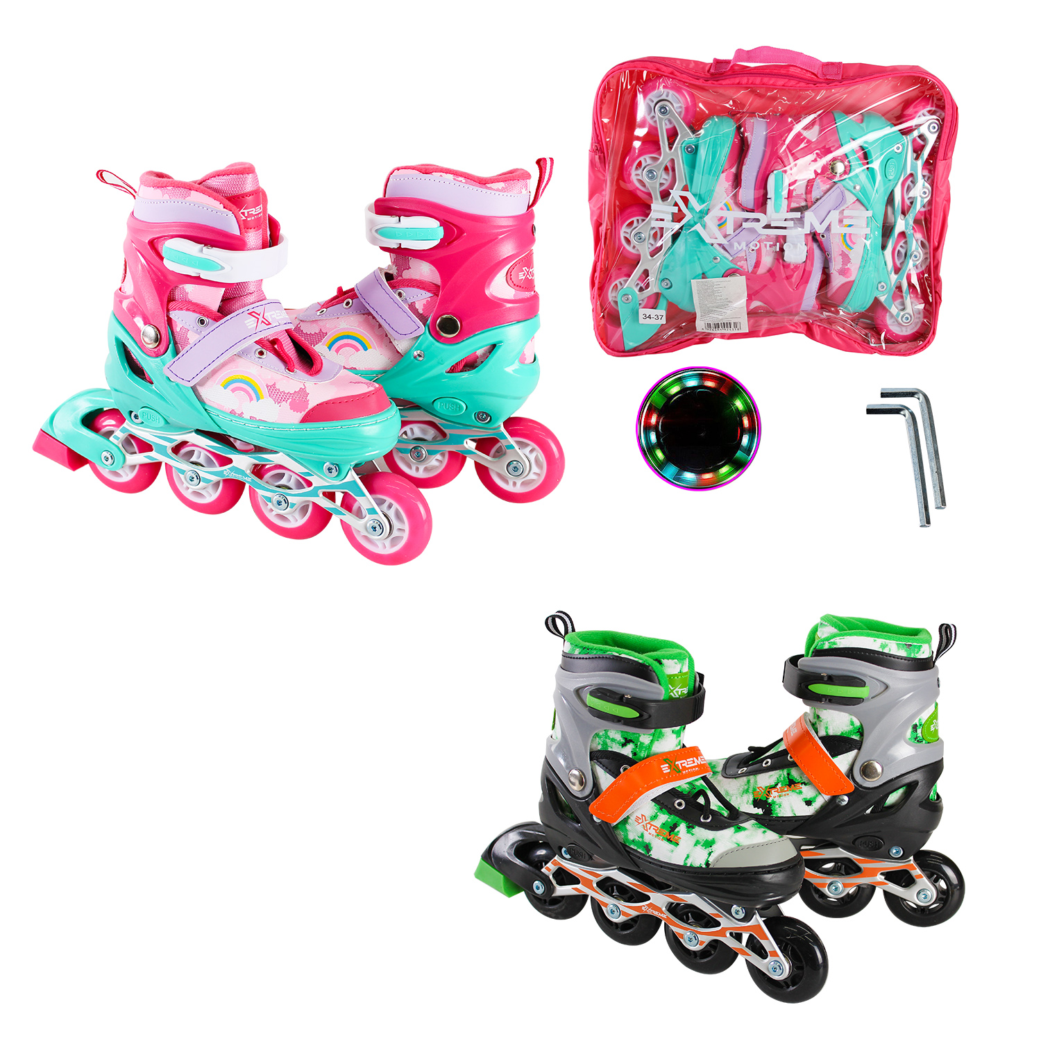 Ролики арт. RL2431 (6шт) M (34-37) метал.рама, колеса PU 1 світло, 2 кольори(КІ)