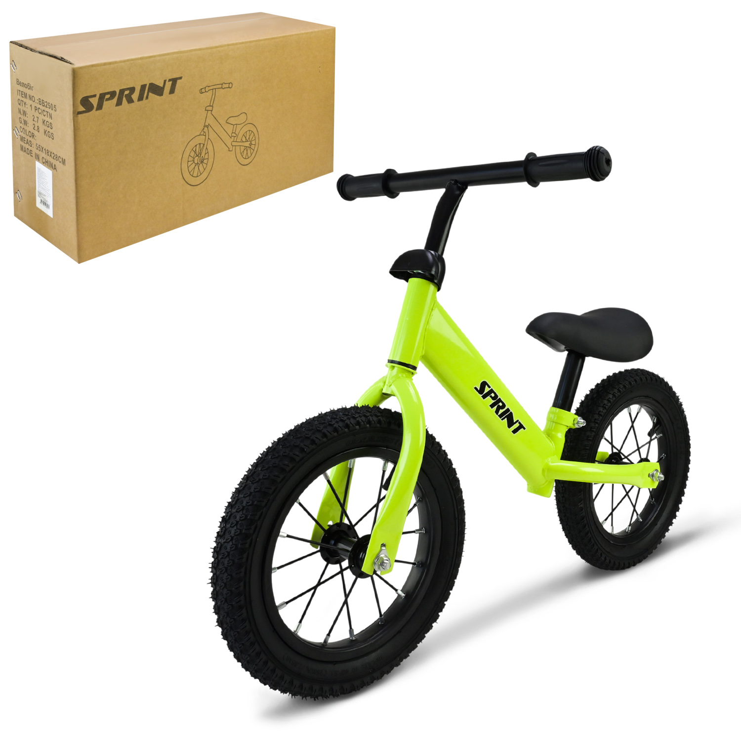 Велобіг арт. BB2505 (1шт) сталевий, колеса 12 дюймів надувні,зелений(КІ)