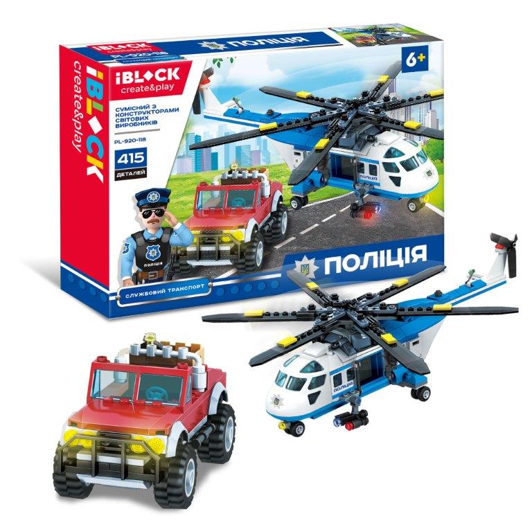Конструктор IBLOCK PL-920-118 (24шт)ПОЛИЦИЯ,415дет.,инструкция на укр яз, в собран.кор 41*28*6,5(КИ)