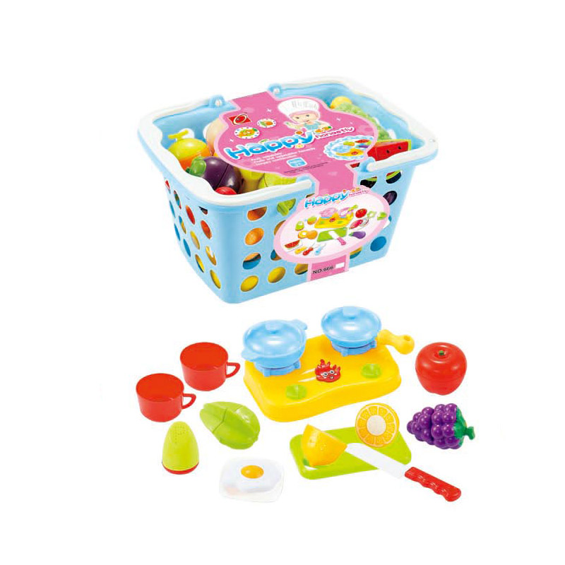 Продукты 666-42/43 (60шт/2)фрукты, овощи на липучке,нож,лопатка,дощечка, в корзине 23*17*13 см(КИ)