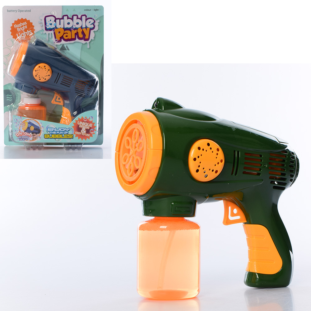 Мильні бульбашки KM1388-33 (36 шт) пістолет 20см, запаска, світло, 2 кольори, на бат-ці, в слюді, 20