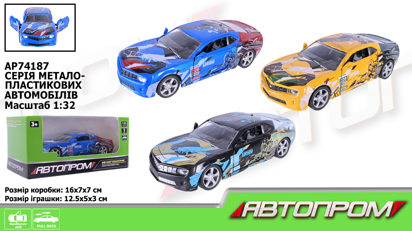 Машина мет. арт. AP74187 (48шт/2) 1:32,3 кольори, відкр.двері,короб.16*7*7см(КІ)