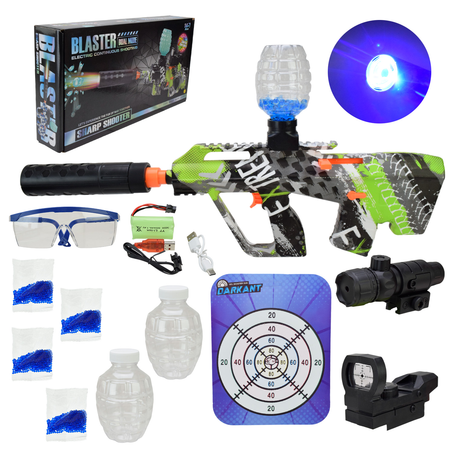 Автомат арт.777-34C(48шт/2)аккум.,стріляє гелевими свет.кулями, світло, аксесуари, в коробці(КІ)