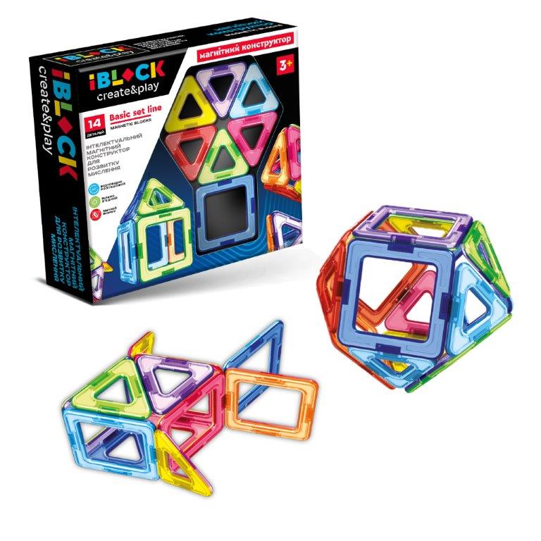 Конструктор магнітний IBLOCK арт. PL-923-525 (48шт/2) 14дет., короб. 22*5*21см(КІ)