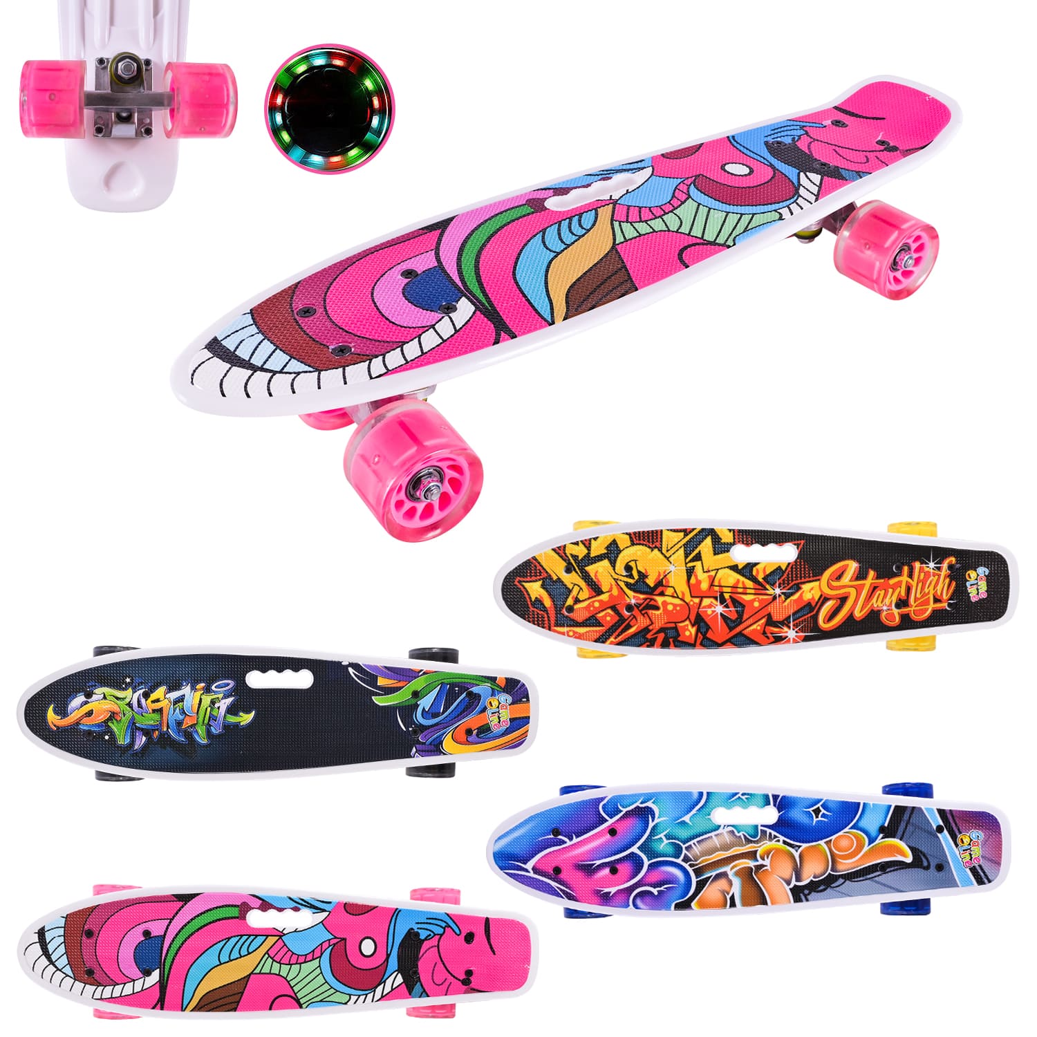 Пенні борд  арт. SC2412 (8шт) 56*15 см колеса PU свiтяться,4 види(КІ)