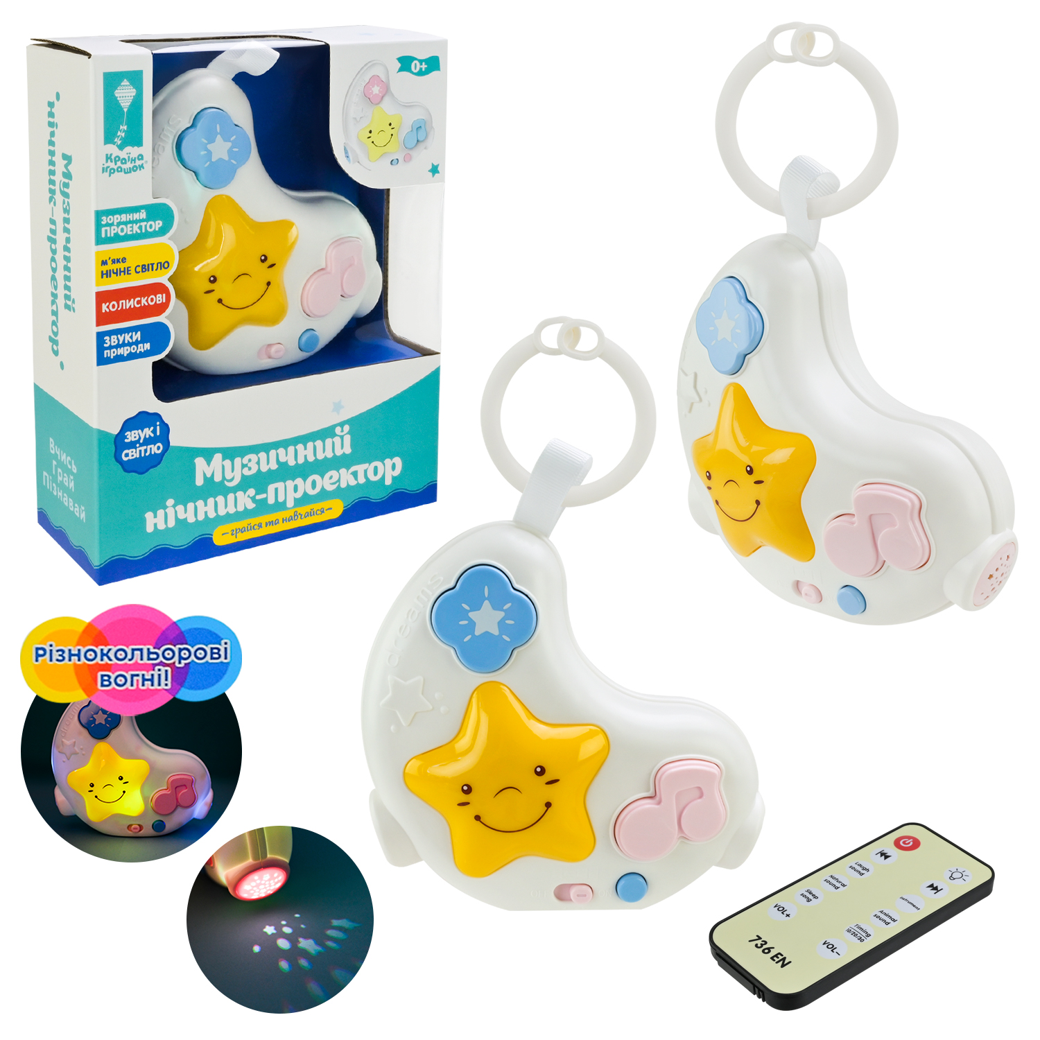 Нічник арт.PL-724-07(96шт/2) з пультом керування,проектор зоряне небо,муз. короб. 17,5*6,5*21см(КІ)