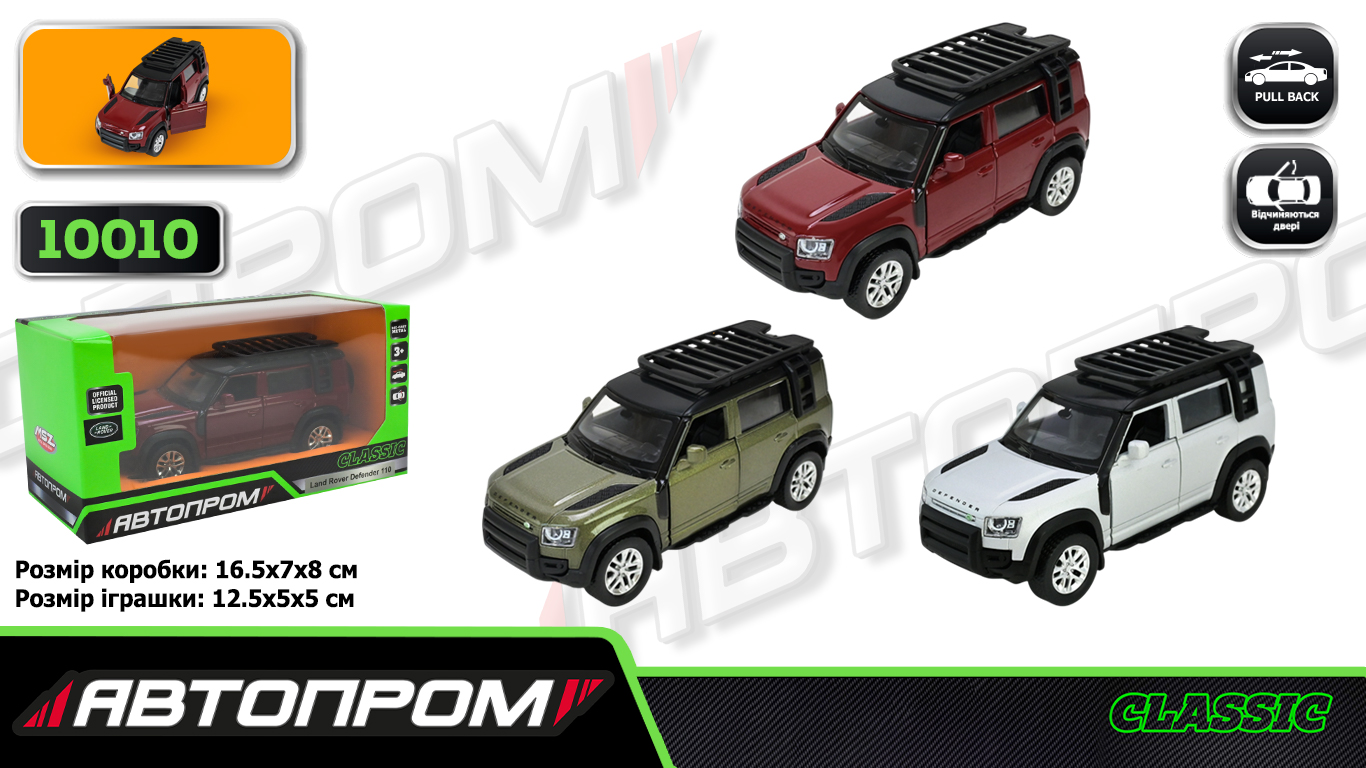 Іграшка машина мет. арт. 10010 (48шт/2) 5 inch,3 кольори 2020 Land Rover Defender 110,