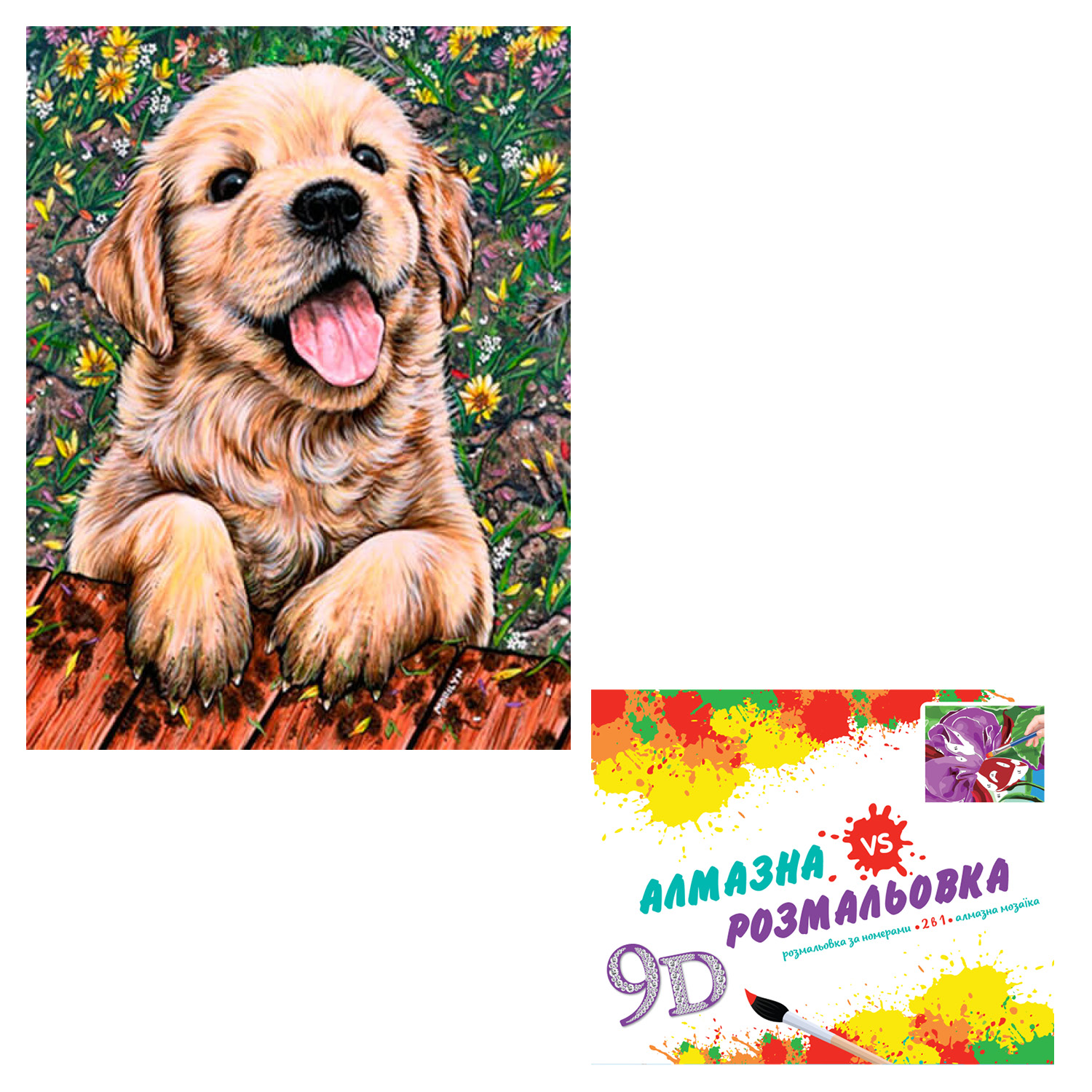 Картина 3-D эффект  CY2323 (30шт) 2 в 1  Алмазная мозаика+раскраска, на подрамнике, в наборе акрилов